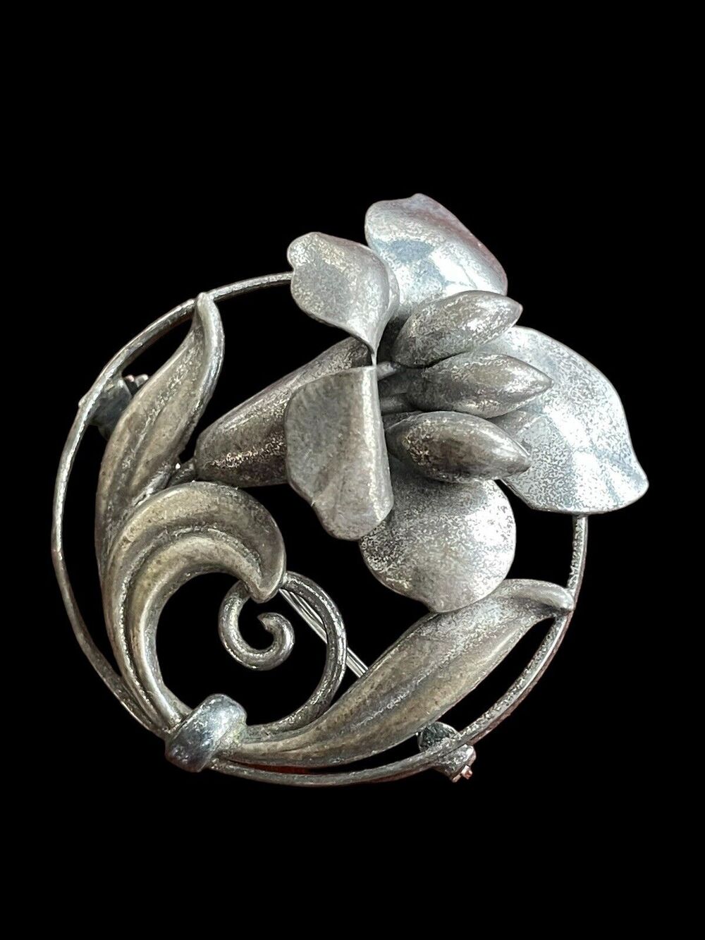 Vintage BB Bennett And Bradford Sterling Silver 925 Art Deco Flower Brooch Pin